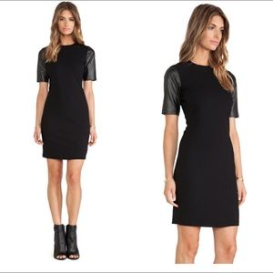 Vince Black Cocktail Party Dress w Mid Leather Sleeves Sz 6